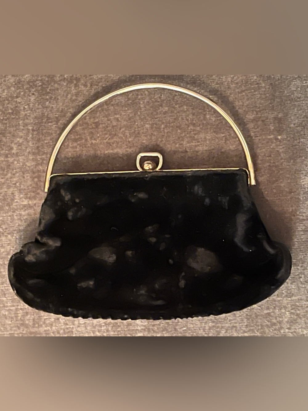 Tiny Vintage Black Velvet Evening Handbag with Gold Handle